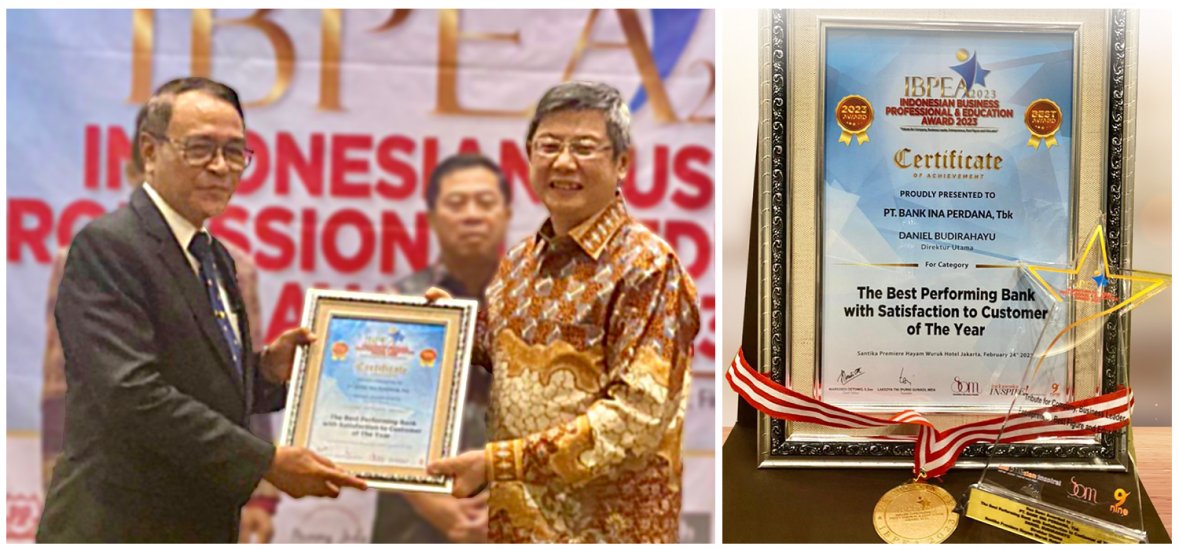 BANK INA SABET PENGHARGAAN “THE BEST PERFORMING BANK WITH SATISFACTION TO COSTUMER OF THE YEAR” IBPE 2023